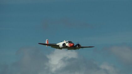 Beautiful big BEECH 18 C-45 over BMFA Buckminster