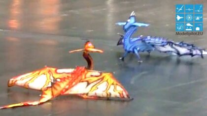 TWO FLYING RC DRAGONS INDOOR FLIGHT DEMONSTRATION INTERMODELLBAU DORTMUND 2016
