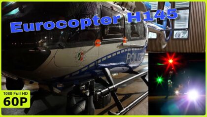 BELEUCHTUNG DER POLIZEI EUROCOPTER H145 UND START IN DER DUNKELHEIT