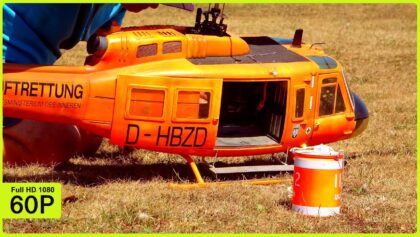 ELECTRICAL RC BELL UH-1D LUFTRETTUNG FLIGHT DEMO WITH LOAD