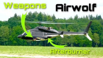 Großer Vario Turbinen RC Airwolf schießt Munition ab und fliegt