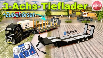 SIKU CONTROL 3-Achs-Tieflader (6744) mit Zubehörset für Tieflader und LKW