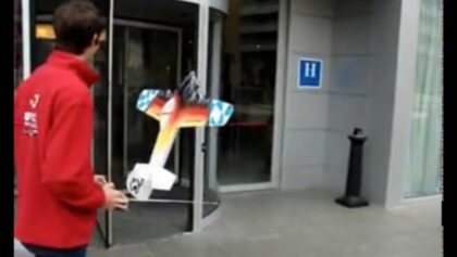Flying shocky through rotary hotel doors!