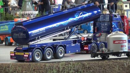 RC Hydraulic Dump Truck with underbody lighting in Action