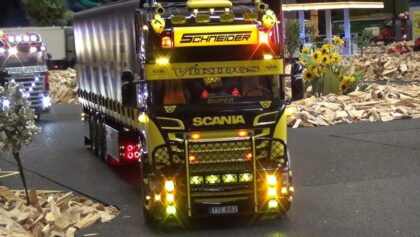 STUNING RC SCANIA SCHNEIDER INTERNATIONAL TRANSPORTER HERISAU TRUCK-MEETING 2018